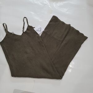 forest green ribbed knit dress with adjustable straps